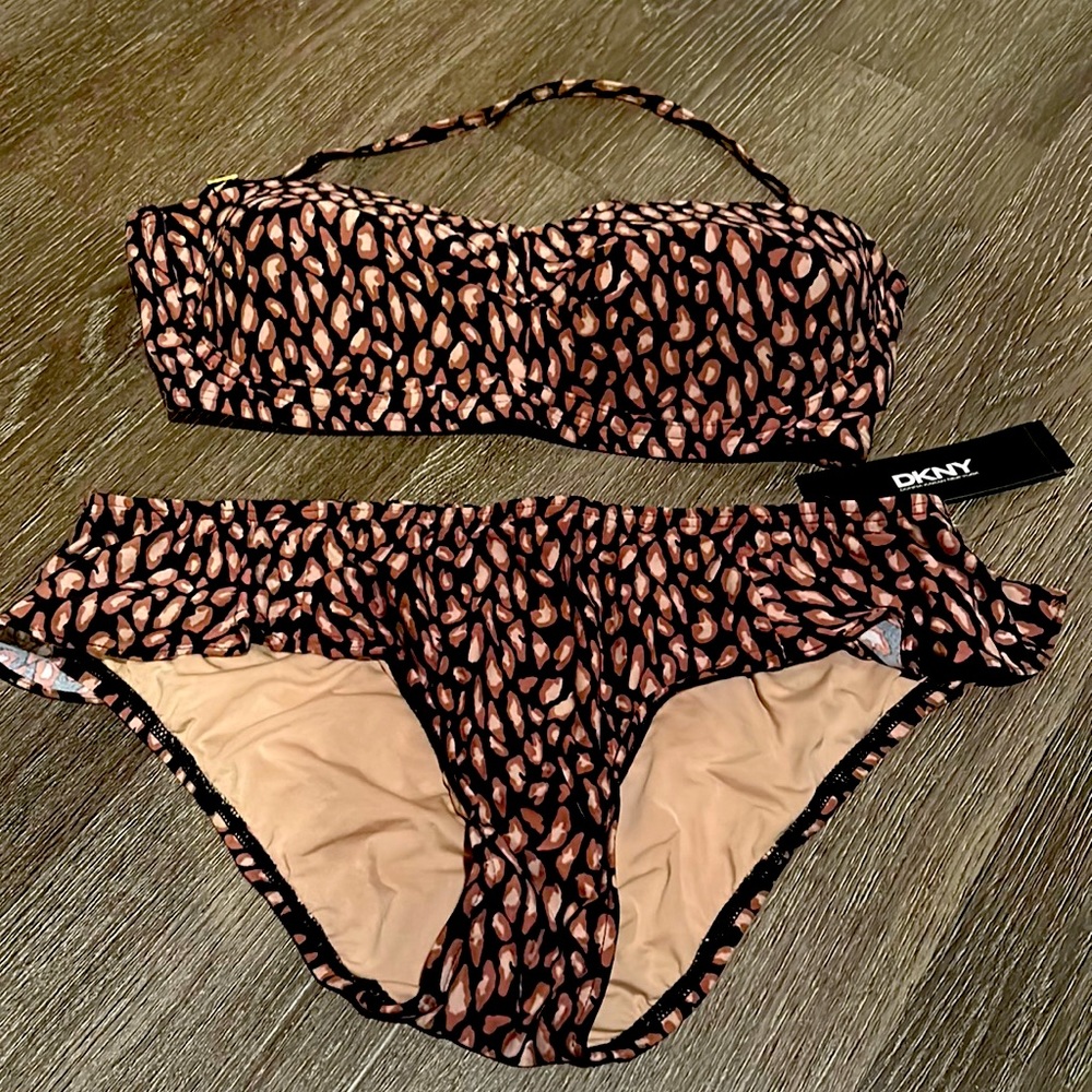 DKNY 2 Piece Bathing Suit. Brown/Tan Print